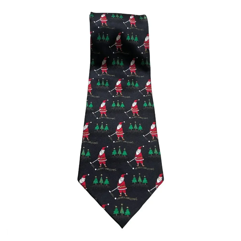 Hallmark Holiday Traditions Christmas Santa Golfing Golf Tie Black